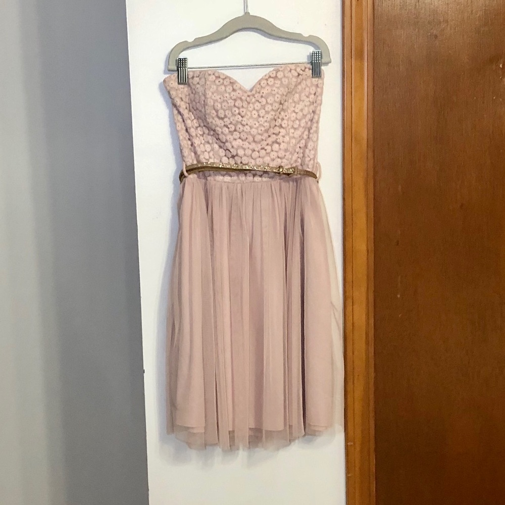 Lulu's Strapless Blush Pink Lace & Tulle Party Dress